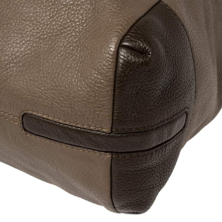 Pre Owned CH Carolina Herrera Two Tone Brown Pebbled Leather Hobo