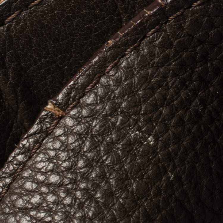 Pre Owned CH Carolina Herrera Two Tone Brown Pebbled Leather Hobo
