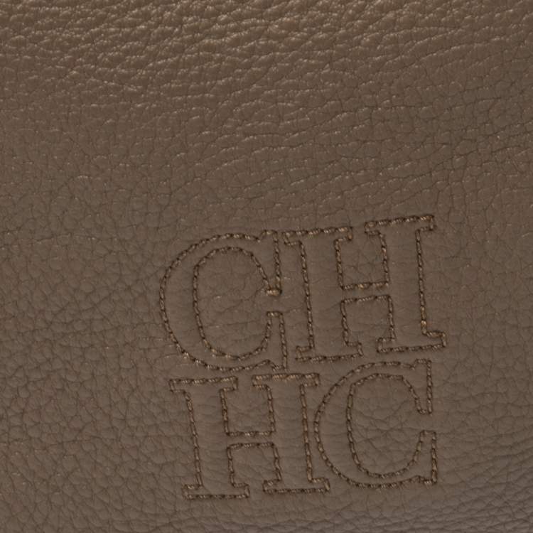 Pre Owned CH Carolina Herrera Two Tone Brown Pebbled Leather Hobo