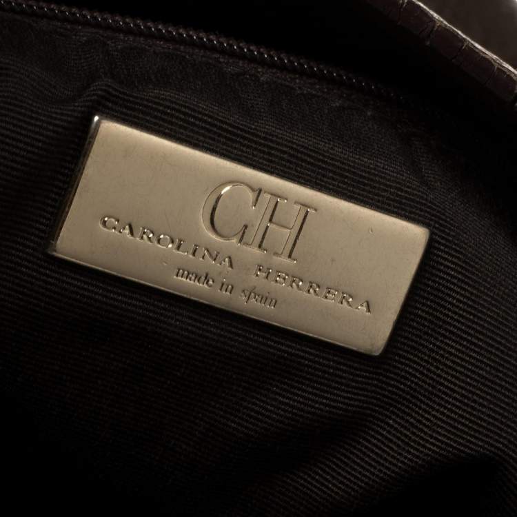 Pre Owned CH Carolina Herrera Two Tone Brown Pebbled Leather Hobo