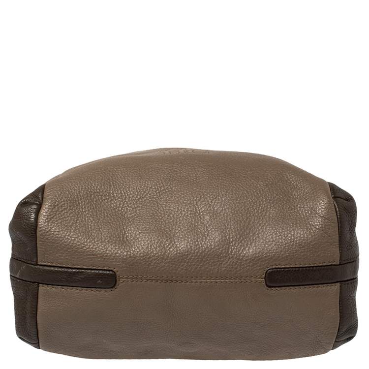 Pre Owned CH Carolina Herrera Two Tone Brown Pebbled Leather Hobo