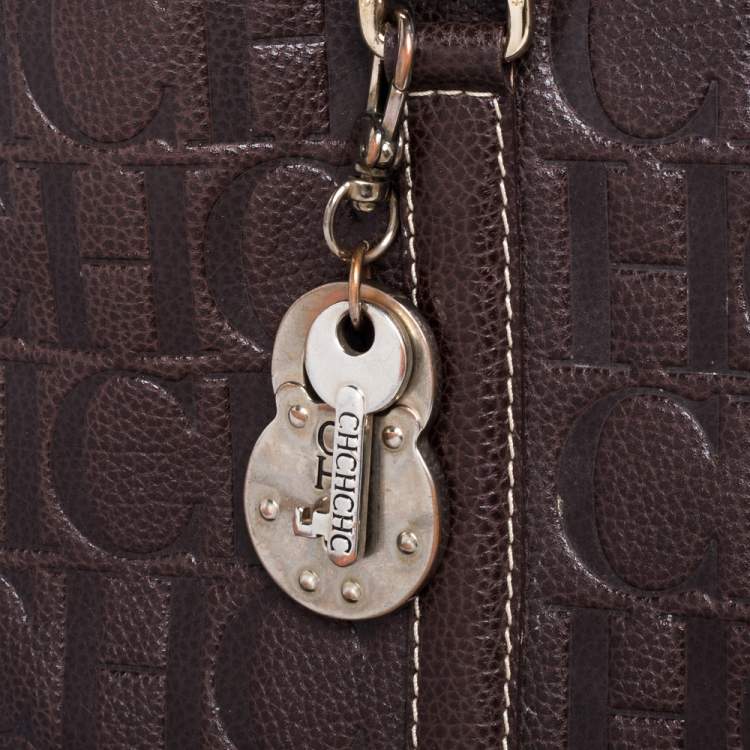 Pre Owned Carolina Herrera Brown Monogram Leather Matteo Tote