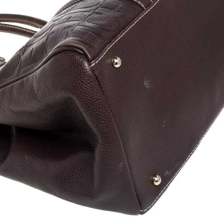 Pre Owned Carolina Herrera Brown Monogram Leather Matteo Tote