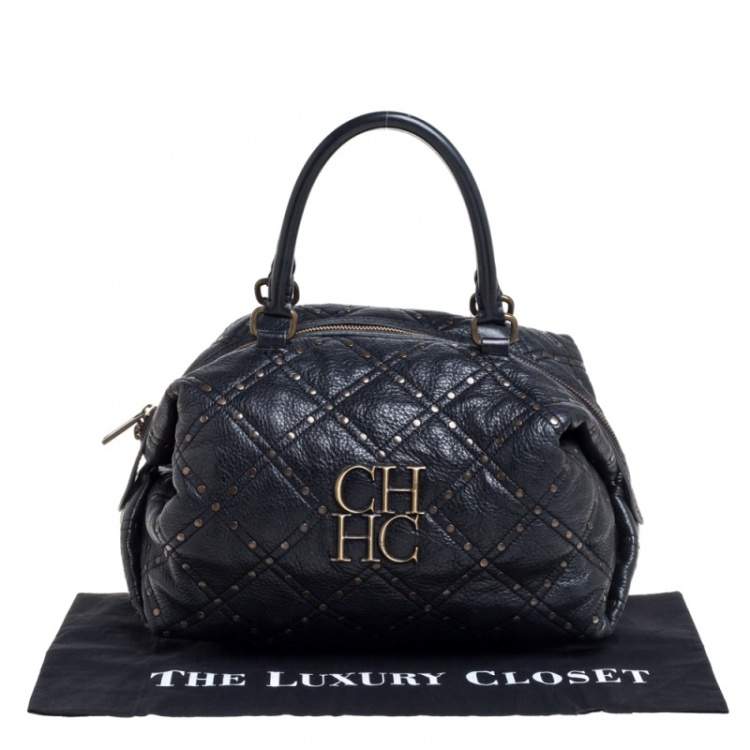 Pre Owned Carolina Herrera Black Quilted Leather Rivet Satchel