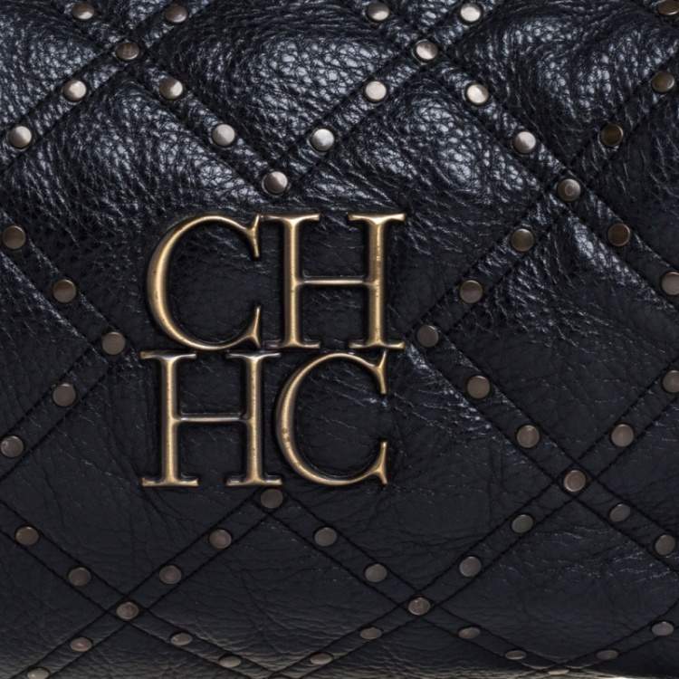 Pre Owned Carolina Herrera Black Quilted Leather Rivet Satchel