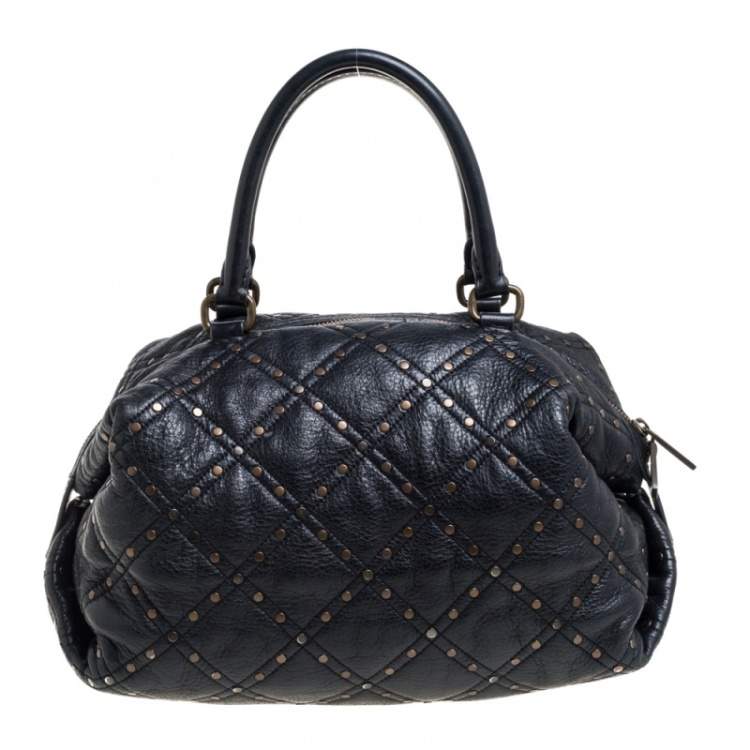 Pre Owned Carolina Herrera Black Quilted Leather Rivet Satchel