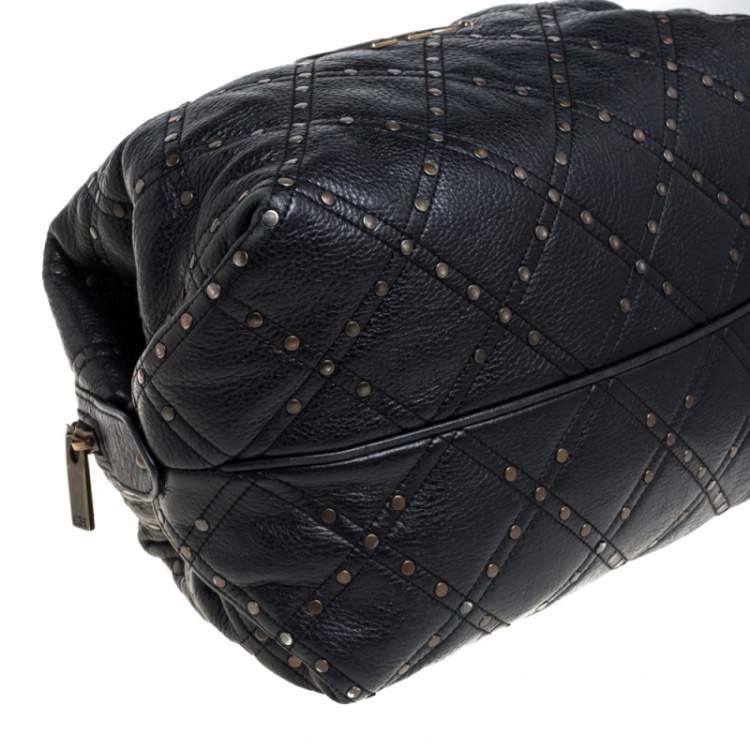 Pre Owned Carolina Herrera Black Quilted Leather Rivet Satchel