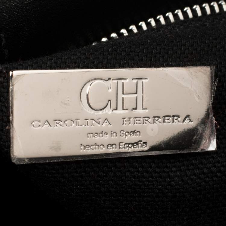 Pre Owned CH Carolina Herrera Silver/Black Patent Leather Crystal Embellished Mini Duchess Tote