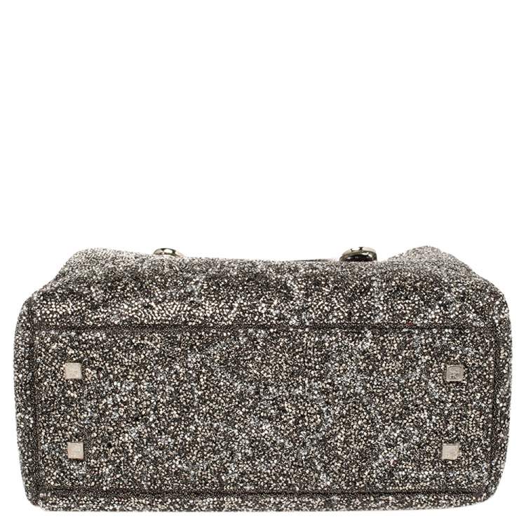 Pre Owned CH Carolina Herrera Silver/Black Patent Leather Crystal Embellished Mini Duchess Tote