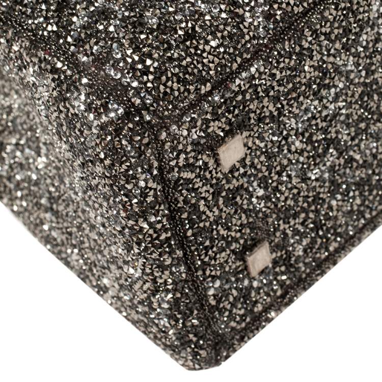 Pre Owned CH Carolina Herrera Silver/Black Patent Leather Crystal Embellished Mini Duchess Tote