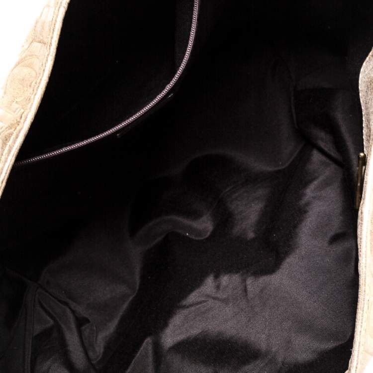 مملوكة مسبقًا Carolina Herrera Gold Monogram Embossed Leather Chain Handle Tote