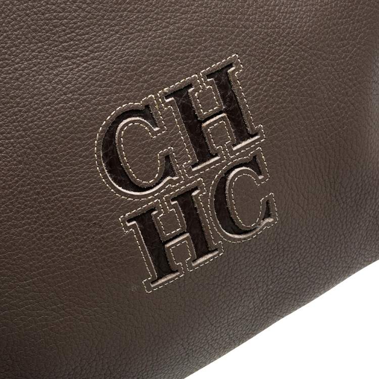 Pre Owned Carolina Herrera Dark Beige/Brown Leather Matteo Tote