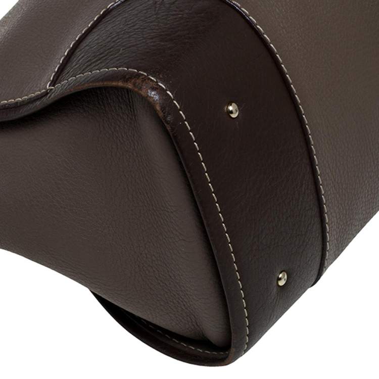 Pre Owned Carolina Herrera Dark Beige/Brown Leather Matteo Tote