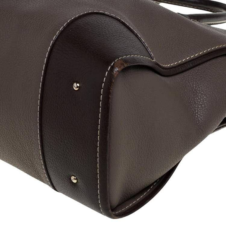 Pre Owned Carolina Herrera Dark Beige/Brown Leather Matteo Tote