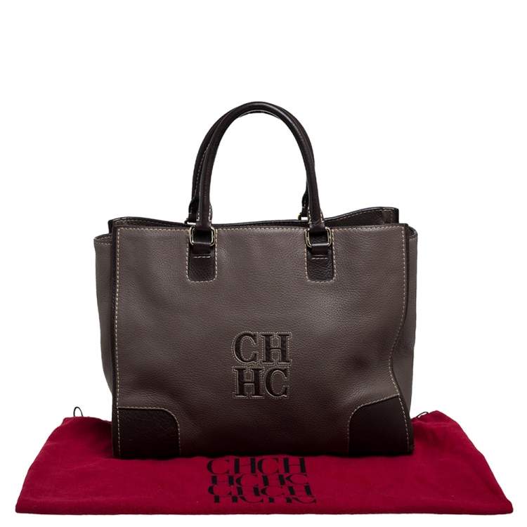 Pre Owned Carolina Herrera Dark Beige/Brown Leather Matteo Tote
