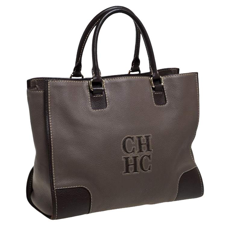 Pre Owned Carolina Herrera Dark Beige/Brown Leather Matteo Tote