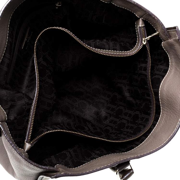 Pre Owned Carolina Herrera Dark Beige/Brown Leather Matteo Tote