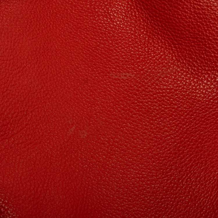 Pre Owned Carolina Herrera Red Studded Logo Leather Tassel Shoulder Bag