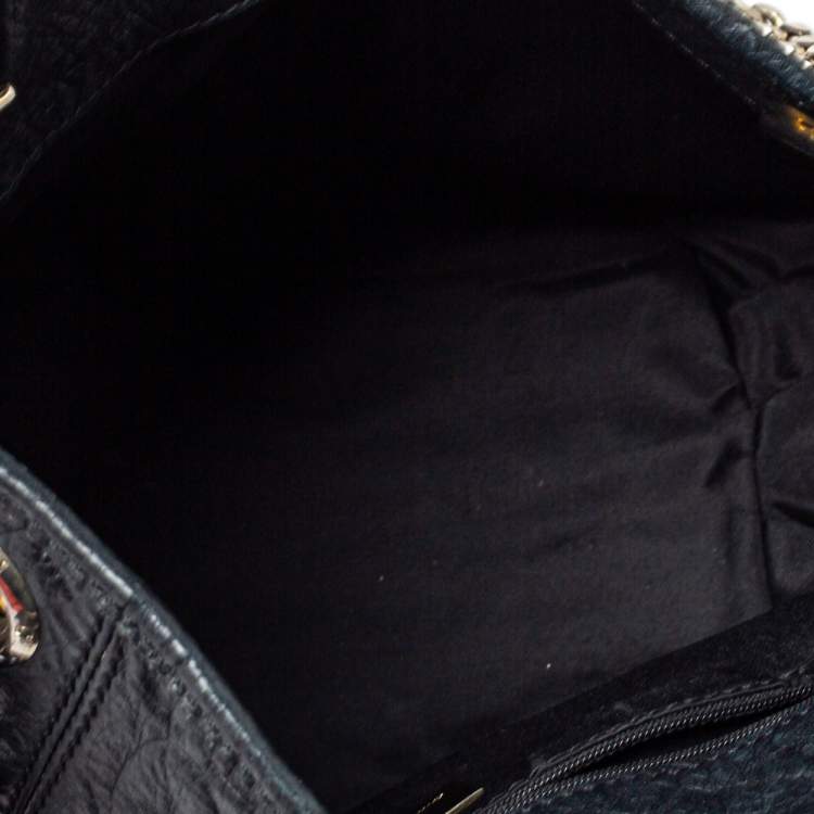 Pre Owned CH Carolina Herrera Black Monogram Leather Poppy Tote
