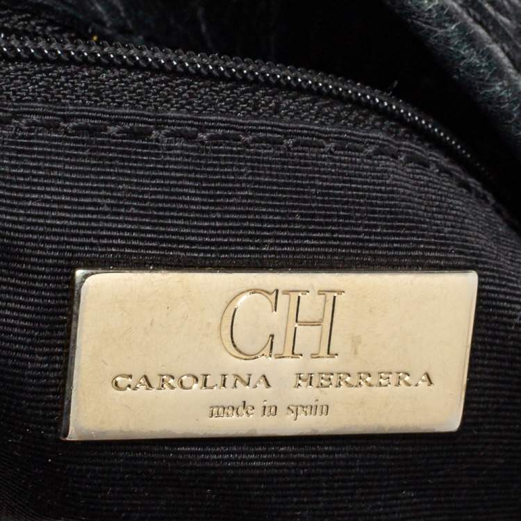 Pre Owned CH Carolina Herrera Black Monogram Leather Poppy Tote