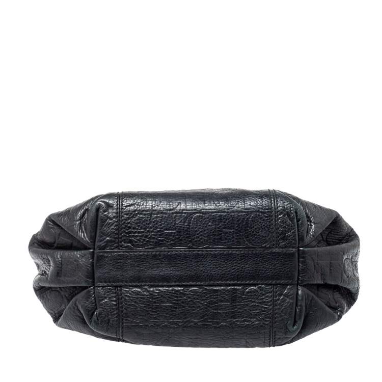 Pre Owned CH Carolina Herrera Black Monogram Leather Poppy Tote