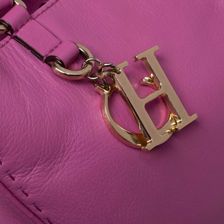Pre Owned Carolina Herrera Pink Leather Charm Tote