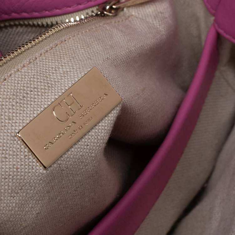 Pre Owned Carolina Herrera Pink Leather Charm Tote