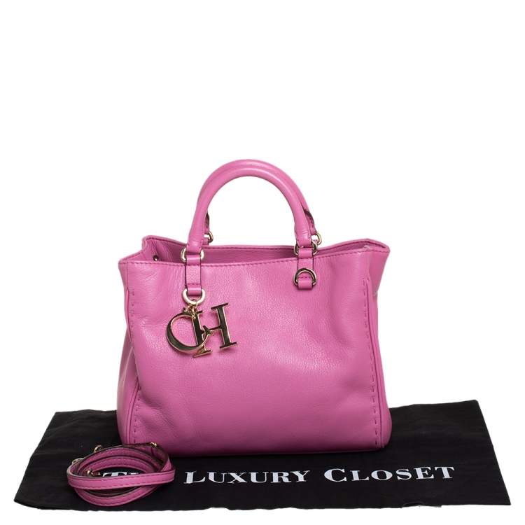 Pre Owned Carolina Herrera Pink Leather Charm Tote
