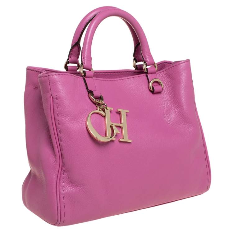 Pre Owned Carolina Herrera Pink Leather Charm Tote