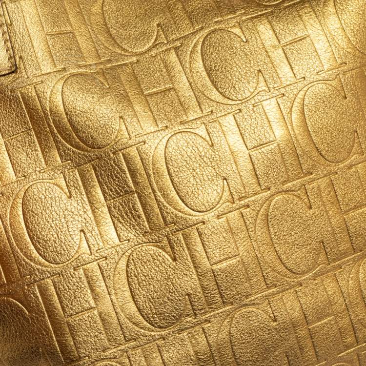 Pre Owned Carolina Herrera Gold Monogram Leather Matryoshka Tote