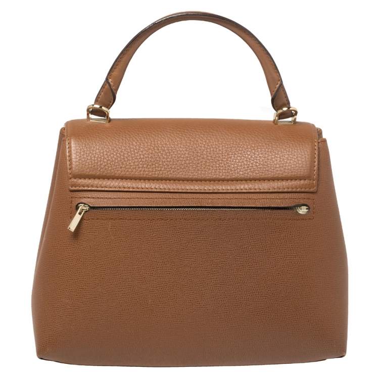 Pre Owned Carolina Herrera Brown Monogram Leather Top Handle Bag