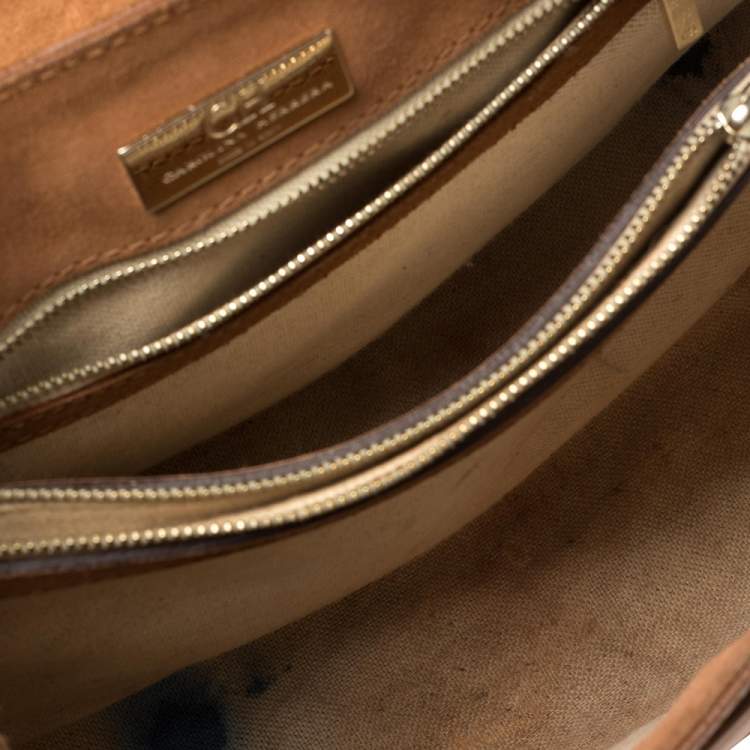 Pre Owned Carolina Herrera Brown Monogram Leather Top Handle Bag