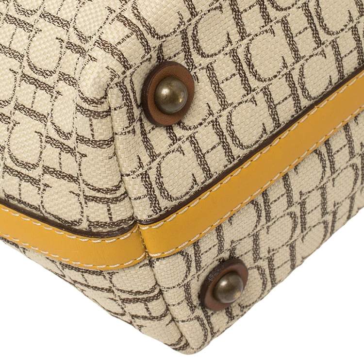 Pre Owned Carolina Herrera Brown/Beige Monogram Canvas and Leather Tote 