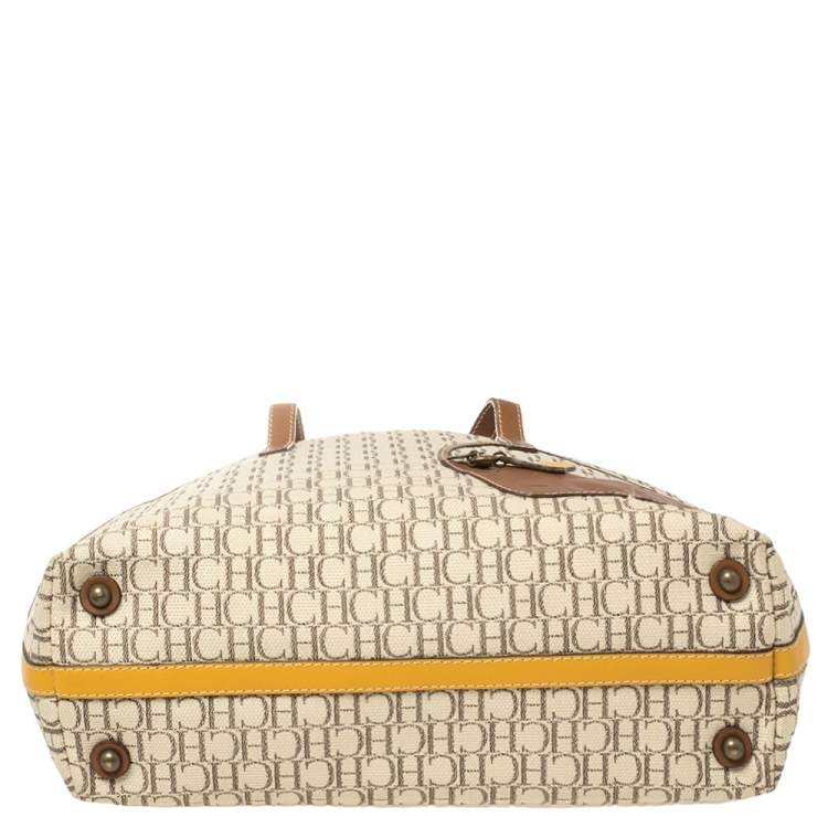 Pre Owned Carolina Herrera Brown/Beige Monogram Canvas and Leather Tote 