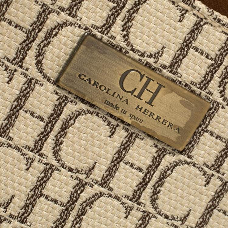 Pre Owned Carolina Herrera Brown/Beige Monogram Canvas and Leather Tote 