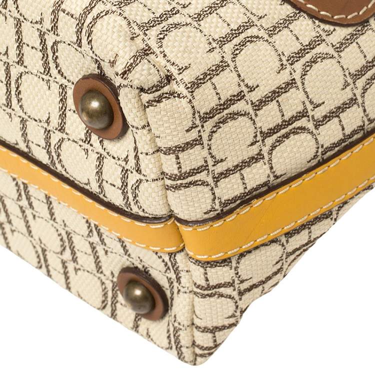 Pre Owned Carolina Herrera Brown/Beige Monogram Canvas and Leather Tote 