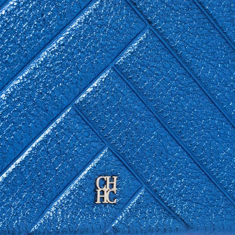 Pre Owned Carolina Herrera Metallic Blue Quilted Leather Chain Clutch