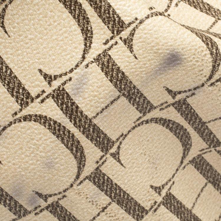 Pre Owned Carolina Herrera Brown/White Monogram Coated Canvas Chain Tote