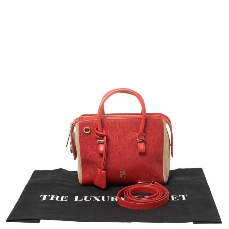 Pre Owned Carolina Herrera Red/Beige Leather and Nubuck Small Satchel