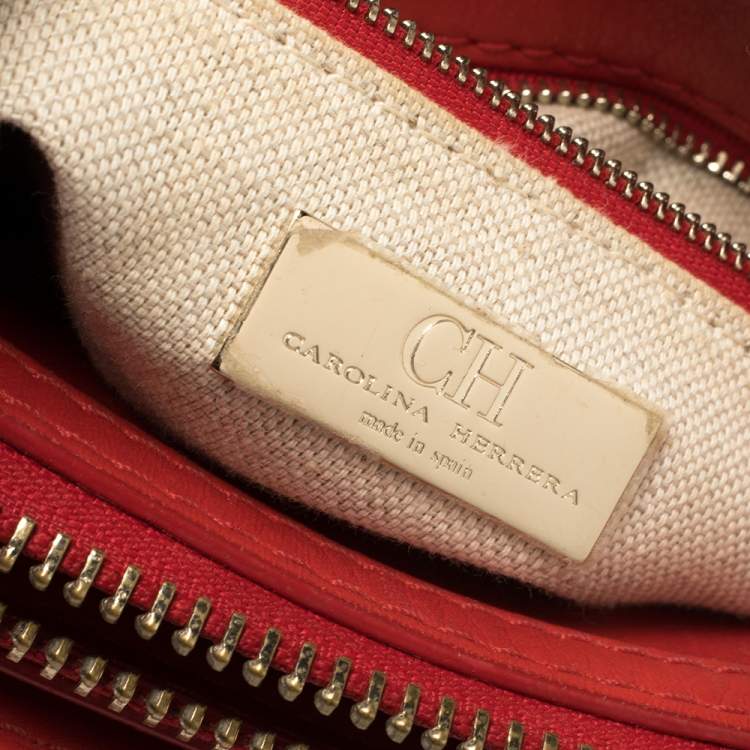 Pre Owned Carolina Herrera Red/Beige Leather and Nubuck Small Satchel