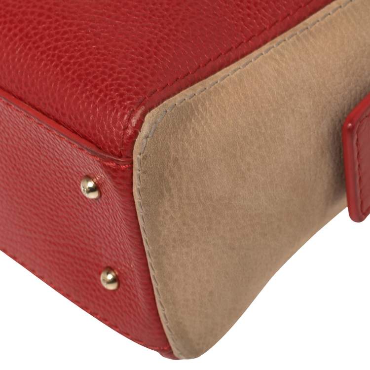 Pre Owned Carolina Herrera Red/Beige Leather and Nubuck Small Satchel