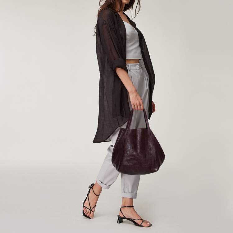 Pre Owned Carolina Herrera Burgundy Monogram Leather Matryoshka Tote