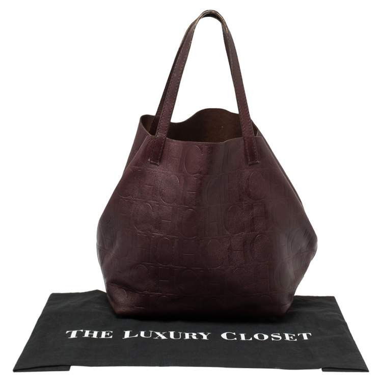 Pre Owned Carolina Herrera Burgundy Monogram Leather Matryoshka Tote