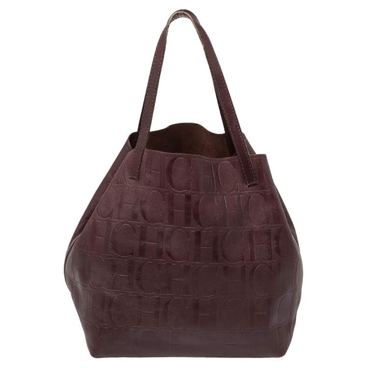 Pre Owned Carolina Herrera Burgundy Monogram Leather Matryoshka Tote