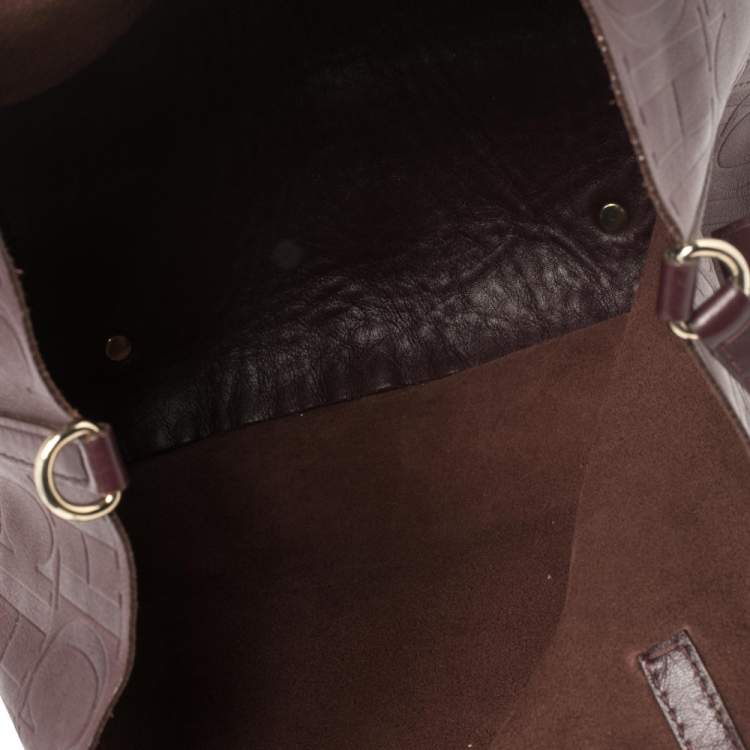 Pre Owned Carolina Herrera Burgundy Monogram Leather Matryoshka Tote