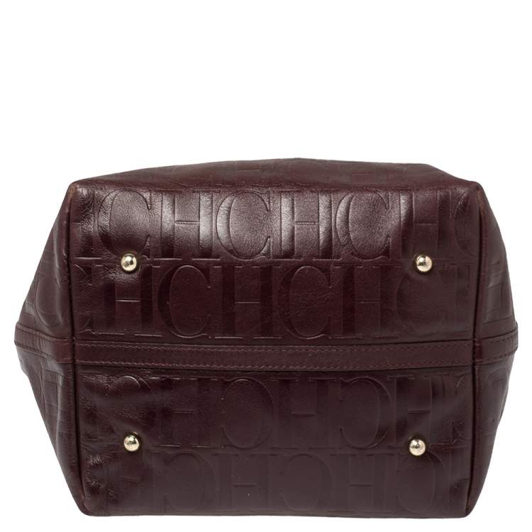 Pre Owned Carolina Herrera Burgundy Monogram Leather Matryoshka Tote