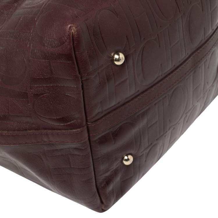 Pre Owned Carolina Herrera Burgundy Monogram Leather Matryoshka Tote