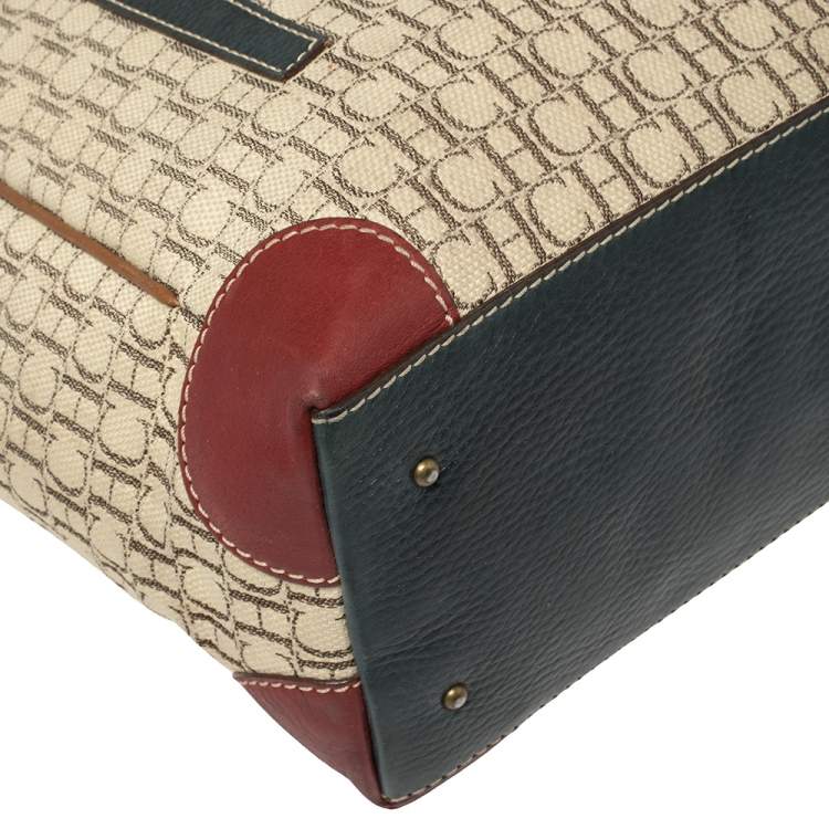 Pre Owned Carolina Herrera Multicolor Canvas and Leather Tote