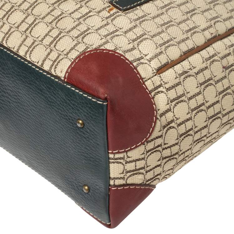 Pre Owned Carolina Herrera Multicolor Canvas and Leather Tote