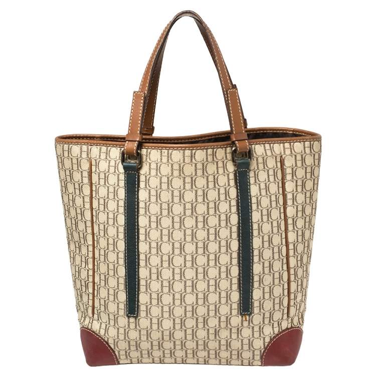 Pre Owned Carolina Herrera Multicolor Canvas and Leather Tote